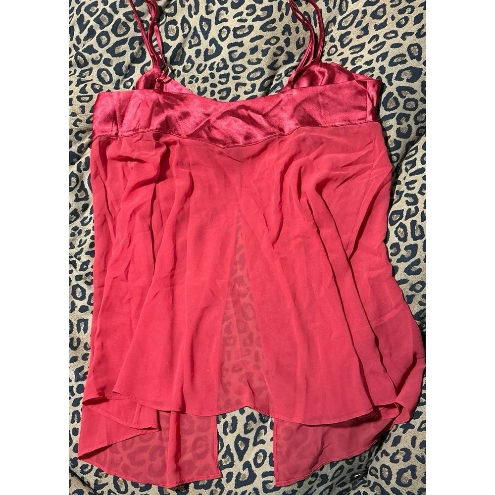 Victoria's Secret Vintage Red Satin & Sheer Short Chemise Lingerie Nightgown,‎ L